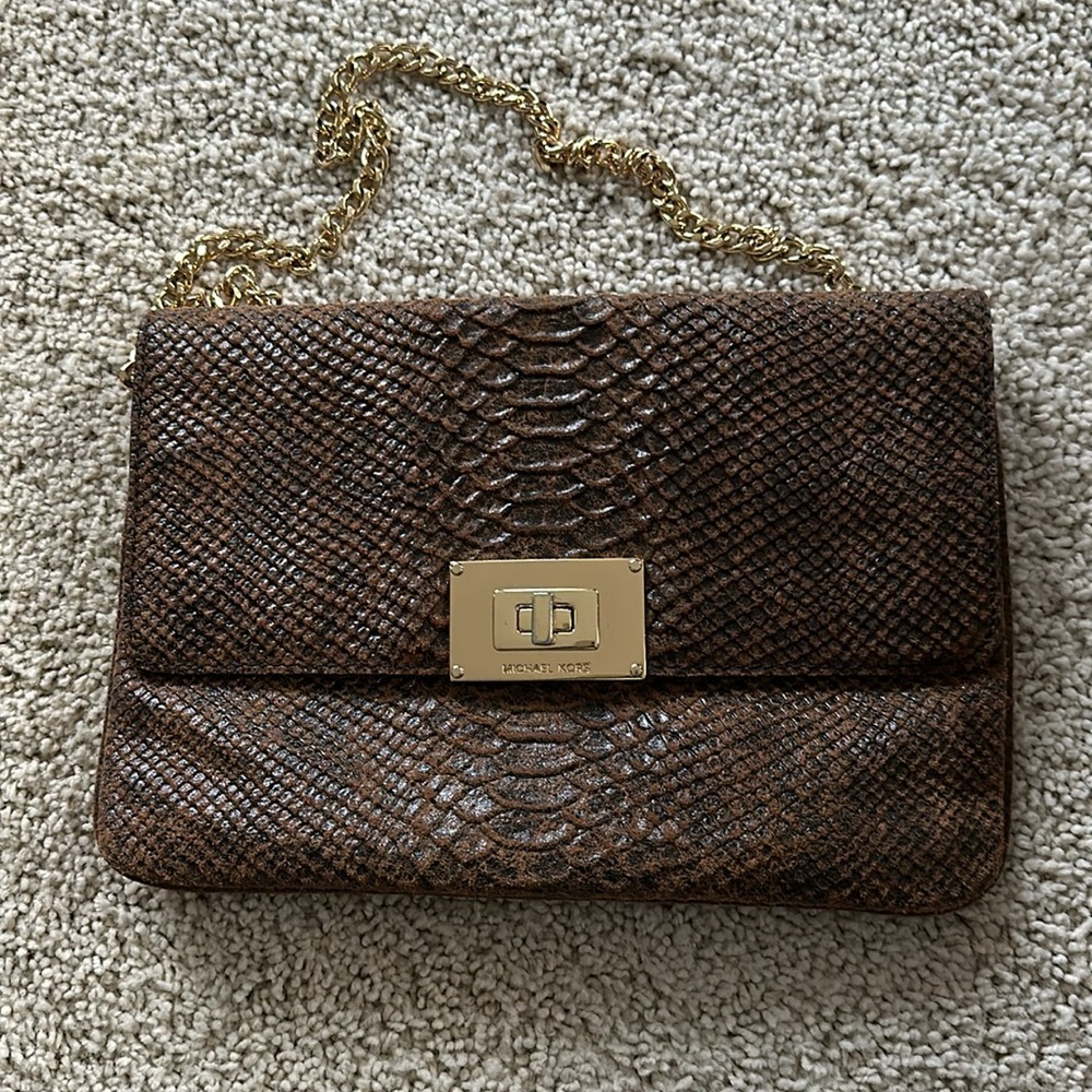 Michael Kors Python Snake Print Clutch With Gold Chain 🔥❤️🔥❤️🔥❤️ EUC